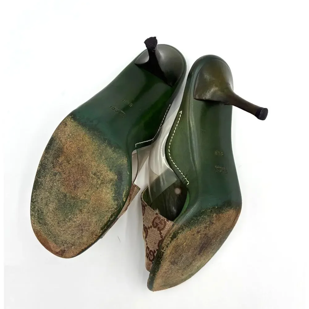 8.5 Vintage Gucci GG Monogram Canvas PVC Green & Brown Mules